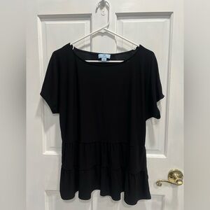 CECE Black Ruffle Bottom Tiered Stretchy Flowy Blouse Top SIZE MEDIUM Pre Loved